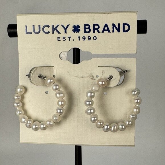 Lucky Brand Pearl Hoop Earrings NWT - Picture 1 of 8